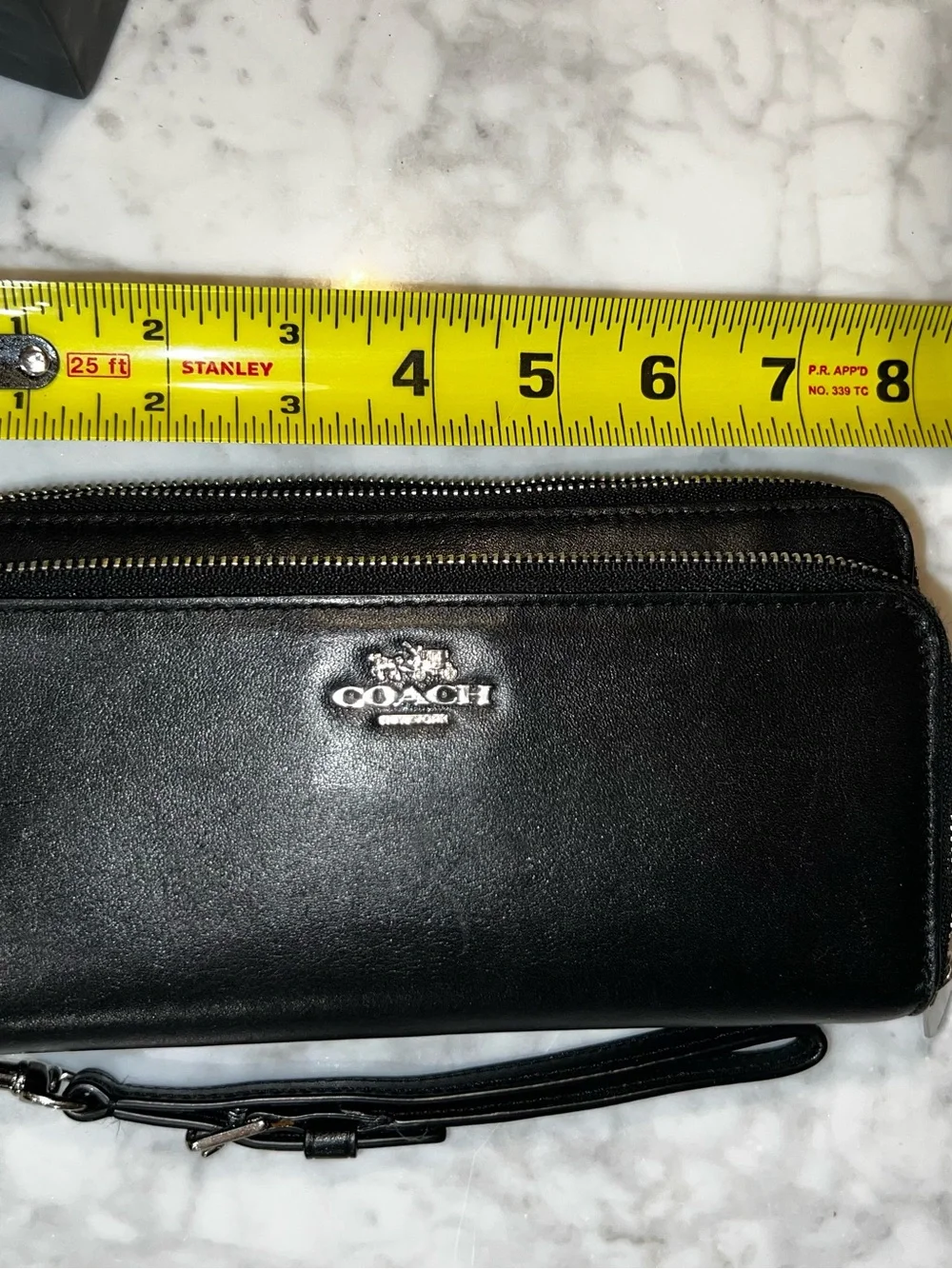 Coach Black Leather Zip-Around Wristlet/Wallet with Silver Logo